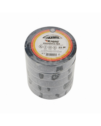 Изолента ПВХ 0,13х19мм, 25м, черная KRANZ
