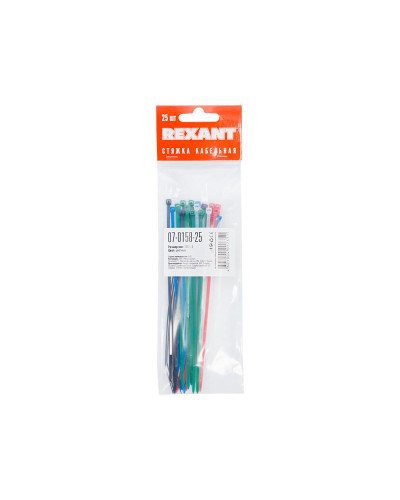 Стяжка кабельная нейлоновая 150x2,5мм, набор 5 цветов (25 шт/уп) REXANT