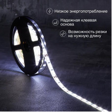 Лента светодиодная 12В, SMD5050, 14,4Вт/м, 60 LED/м, 6500К, 10мм, 3м, для БП с клеммами, IP65 LAMPER