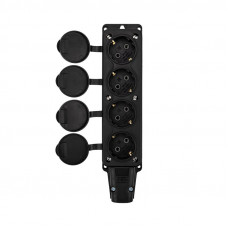 Розетка (колодка) влагозащищенная с крышкой 4 гнезда, с/з, 16А, IP54, каучук, черная REXANT