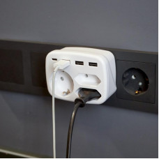 Тройник электрический 16А с/з + 2х2,5А + 3хUSB-A 2,4А + USB Type-C 3А, белый REXANT