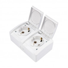 Блок горизонтальный 2 розетки (керамика) INDUSTRIAL IP54 с/з, о/у, белый KRANZ