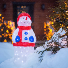 Акриловая светодиодная фигура Снеговик в синих варежках 31х25х59 см, IP65, понижающий трансформатор в комплекте NEON-NIGHT