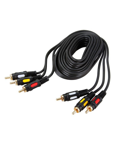 Шнур 3 RCA - 3 RCA, 5м, черный, Gold REXANT