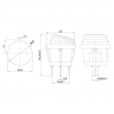 Выключатель клавишный круглый 250V 6А (3c) ON-OFF синий с подсветкой ВЛАГОЗАЩИТА REXANT