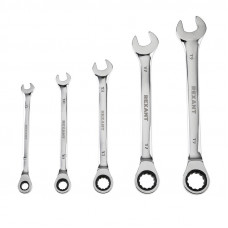 Набор ключей комбинированных трещоточных (8, 10, 13, 17, 19мм), 5 шт, CrV, зеркальное хромирование REXANT