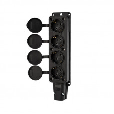 Розетка (колодка) влагозащищенная с крышкой 4 гнезда, с/з, 16А, IP54, каучук, черная REXANT