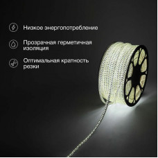Лента светодиодная 220В, SMD3014, 19,2Вт/м, 240 LED/м, Холодный белый, 6,5х15мм, 100м, с кабелем питания, IP67 NEON-NIGHT