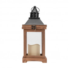 Декоративный фонарь со свечкой, корпус из дерева, размер 14х14х35cм, цвет теплый белый