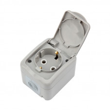 Розетка одноместная Mini OG IP54 с/з, о/у, серая KRANZ