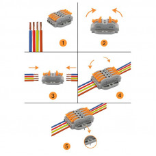 Клемма СМК 222-424P проходная 4 полюса, с монтажной площадкой (0,08-4 мм²), серая (блистер 5 шт./уп.) REXANT