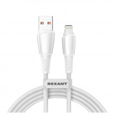 Кабель USB-A – Lightning для Apple, 2,4А, 1м, в белой нейлоновой оплетке REXANT