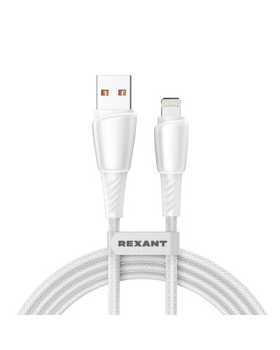 Кабель USB-A – Lightning для Apple, 2,4А, 1м, в белой нейлоновой оплетке REXANT