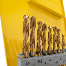 Набор сверл по металлу, 1,5-6,5мм (через 0,5мм, 3,2мм, 4,8мм), НSS, ТИТАН, цилиндрический хвостовик, металлический кейс, 13 шт. KRANZ