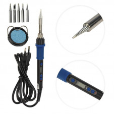 Набор для пайки (паяльник цифровой с керамическим нагревателем 65Вт, 200-500°C, подставка с губкой, набор из 5 жал) REXANT