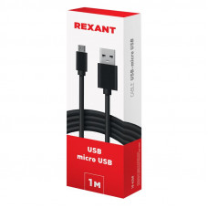 Кабель USB-A – micro USB, 1А, 1м, ПВХ, черный REXANT