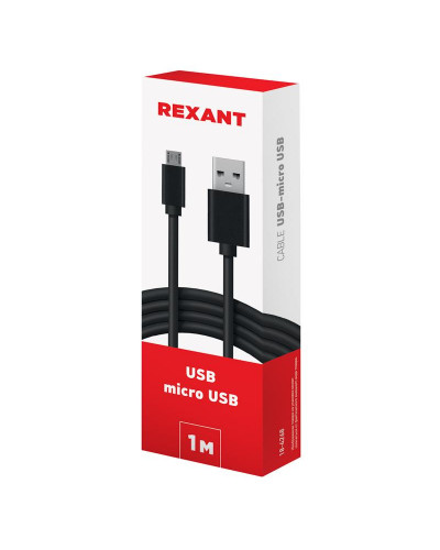 Кабель USB-A – micro USB, 1А, 1м, ПВХ, черный REXANT