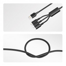 Кабель USB 3в1 Type-С (6A), Lightning (2,4A), micro USB (3A) 1,2м, в черной оплетке REXANT