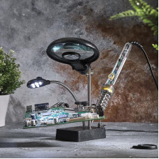 Держатель Третья рука, 2 зажима, лупа 90мм (2.5х) + 2х34мм, подставка паяльника, LED подсветка REXANT