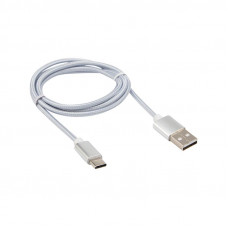 Кабель USB-A – Type-C, 2,4A, 1м, в серебрянной нейлоновой оплетке REXANT