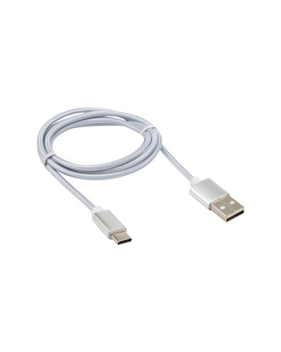 Кабель USB-A – Type-C, 2,4A, 1м, в серебрянной нейлоновой оплетке REXANT