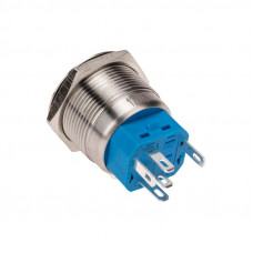Кнопка антивандальная Ø22 12В(LED) Б/Фикс (5с) OFF-(ON) / ON-(OFF) подсв/синяя REXANT