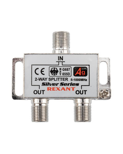 Делитель ТВx2 под F-разъем, 5-1000МГц, Silver (3 F-разъема в комплекте) REXANT