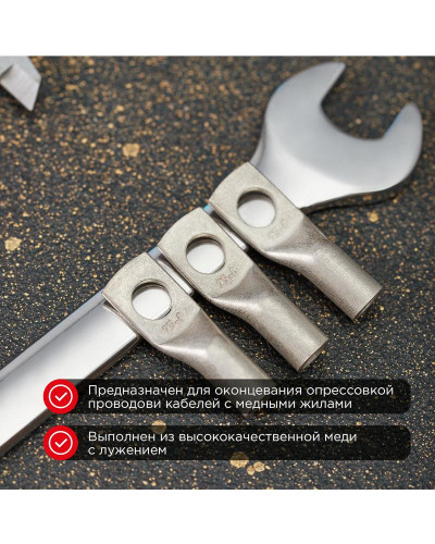Наконечник медный луженый ТМЛ-Р 25–8 (25мм² - Ø8мм) (в упак. 100 шт.) REXANT