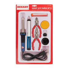 Набор для пайки №13 (паяльник 30Вт, подставка, канифоль, припой, бокорезы, тонкогубцы) REXANT