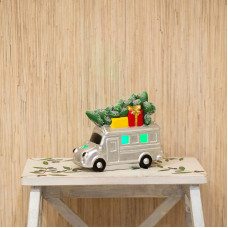 Керамическая фигурка Автобус с елкой 19x9x16 см