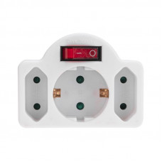 Тройник электрический 16А с/з + 2х2,5А с выключателем и защитными шторками, белый REXANT