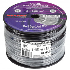 Кабель микрофонный 2х0,25мм², ø 6,8мм, черный, 100м REXANT