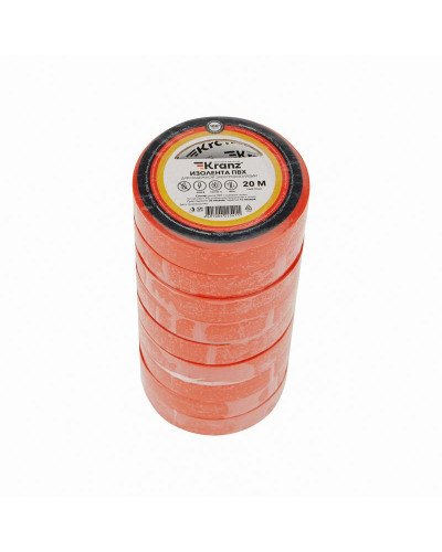 Изолента ПВХ 0,13х15мм, 20м, красная KRANZ