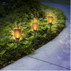 Светильник грунтовый Факел 3000К со встроенным аккумулятором, солнечной панелью, датчиком освещенности LAMPER