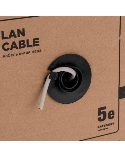 Кабель витая пара U/UTP, CAT 5e, PVC нг(А)-LS, 4х2х0,52мм, 4PR, 24AWG, INDOOR, SOLID, серый, 305м, РФ REXANT
