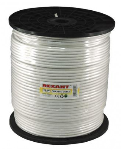 Кабель коаксиальный RG-6U, 75Ом, CCS/Al/Al, 64%, 305м, INDOOR, белый REXANT