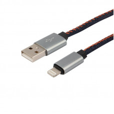 Кабель USB-A – Lightning для Apple, 2,4A, 1м, в нейлоновой оплетке (джинсовая ткань) REXANT