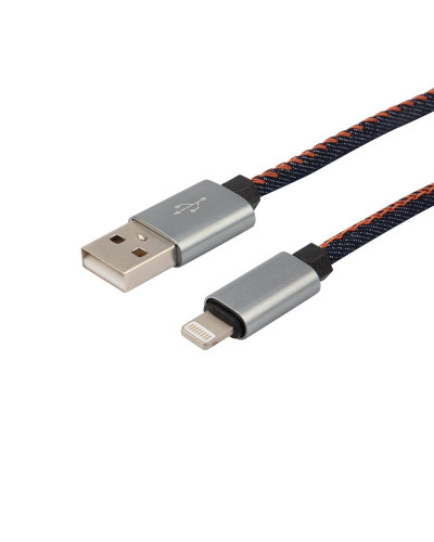 Кабель USB-A – Lightning для Apple, 2,4A, 1м, в нейлоновой оплетке (джинсовая ткань) REXANT