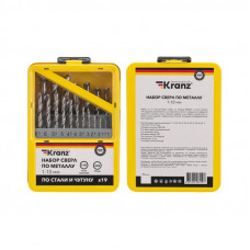 Набор сверл по металлу, 1-10мм (через 0,5мм), HSS, цилиндрический хвостовик, металлический кейс, 19 шт. KRANZ
