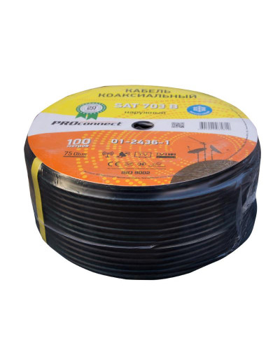 Кабель коаксиальный SAT 703 B, Cu/Al/Al, 75%, 75Ом, 100м, OUTDOOR, черный PROconnect