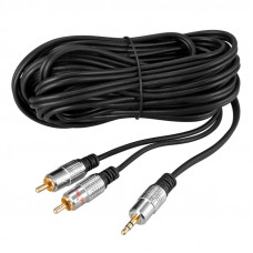 Шнур Стерео 3,5мм - 2 RCA, 5м, Gold-металл REXANT