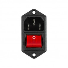 Выключатель клавишный 250 V 6 А (4с) ON-OFF красный с подсветкой и штекером C14 3PIN  REXANT