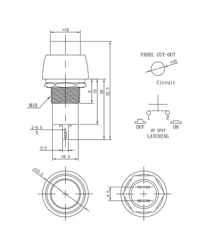 Выключатель-кнопка 250V 2А (2с) OFF-(ON) Б/Фикс желтая Micro (PBS-20В) REXANT