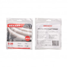 Лента светодиодная 24В, COB 8Вт/м, 320 LED/м, 4000K, 8мм, 5м, IP20 REXANT