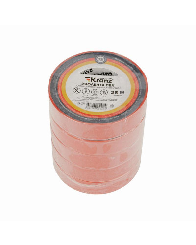 Изолента ПВХ 0,13х19мм, 25м, красная KRANZ