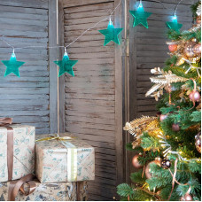 Гирлянда светодиодная Звездопад бирюзовая 10 LED, 2,25 м, прозрачныйПВХ, белый цвет свечения, 2 х АА (батарейки не в комплекте) NEON-NIGHT