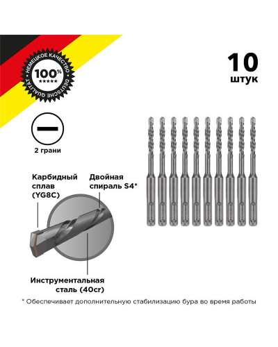 Бур по бетону 6x110x50мм SDS PLUS (10 шт) KRANZ