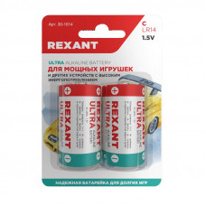 Батарейка алкалиновая С/LR14, 1,5В, 2 шт, блистер REXANT