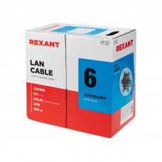 Кабель витая пара U/UTP, CAT 6, ZH нг(А)-HF, 4PR, 23AWG, INDOOR, SOLID, серый, 305 м, REXANT