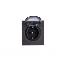 Розетка STRONG 1-ая с/з с/у, со шторками и крышкой 16А антрацит KRANZ